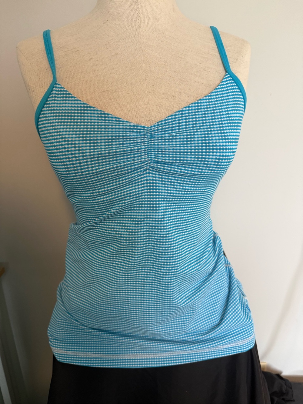 lululemon athletica Blue and White Ruched Cami Tank